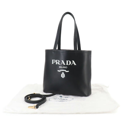 Prada 2-Way Tote Shoulder Bag Leather Nero Gold — view 2
