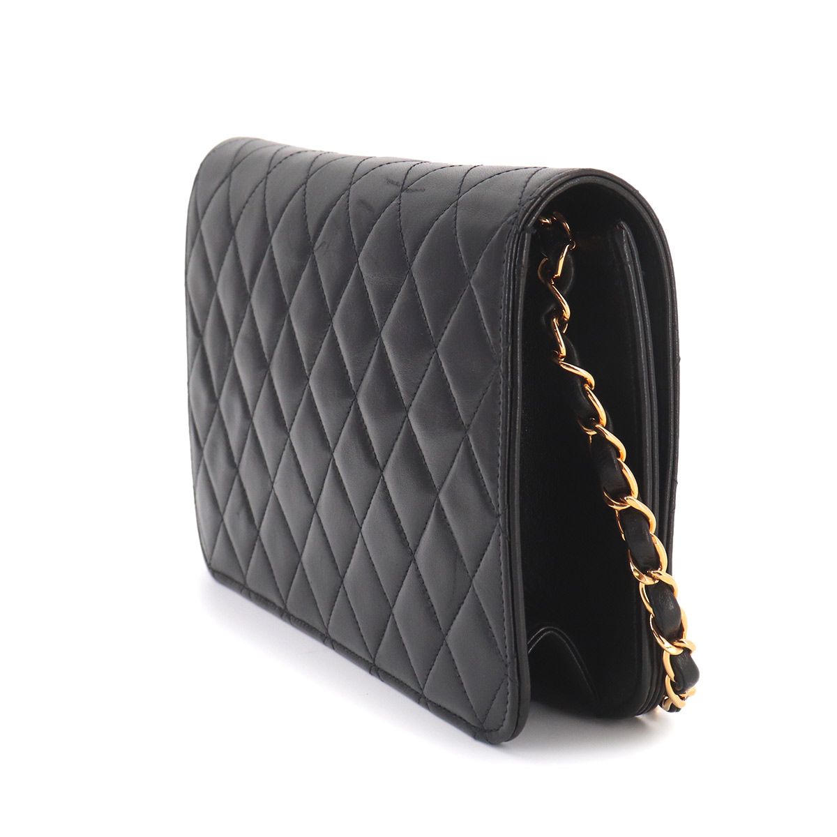Chanel Quilted Chain Shoulder Bag Lambskin Black Gold Push Lock — view 3