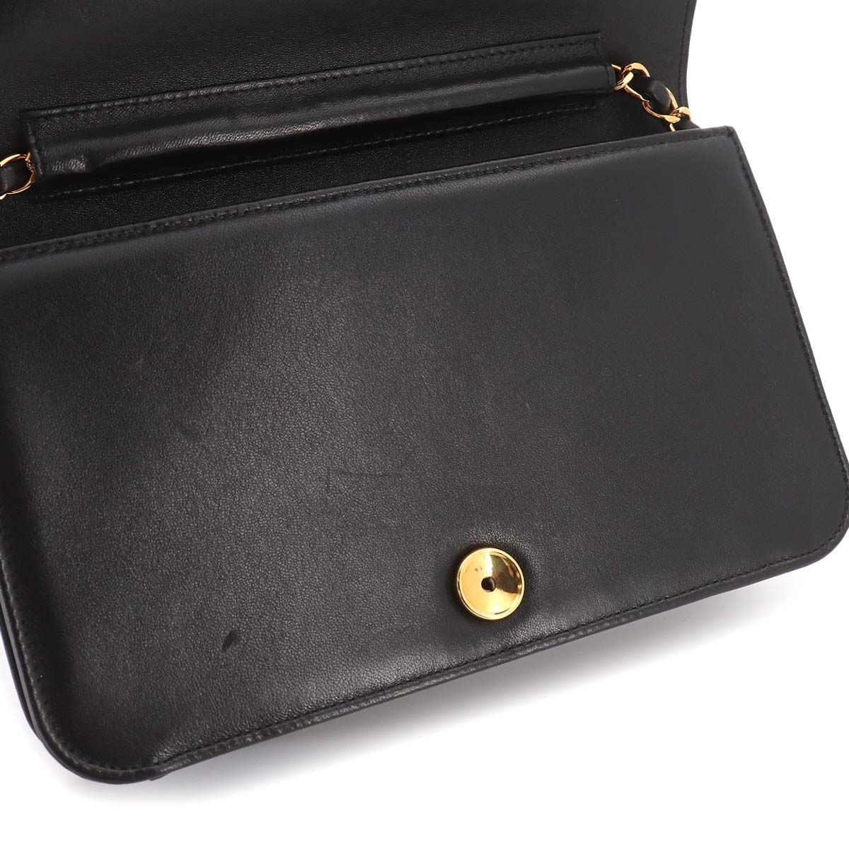Chanel Quilted Chain Shoulder Bag Lambskin Black Gold Push Lock — view 9