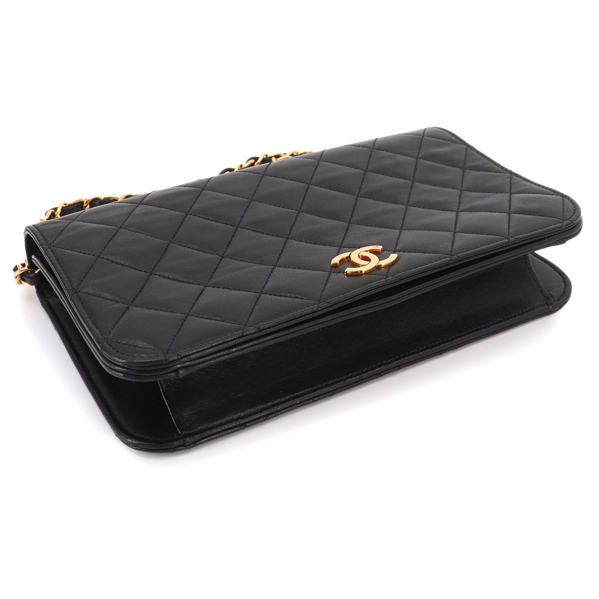 Chanel Quilted Chain Shoulder Bag Lambskin Black Gold Push Lock — view 4