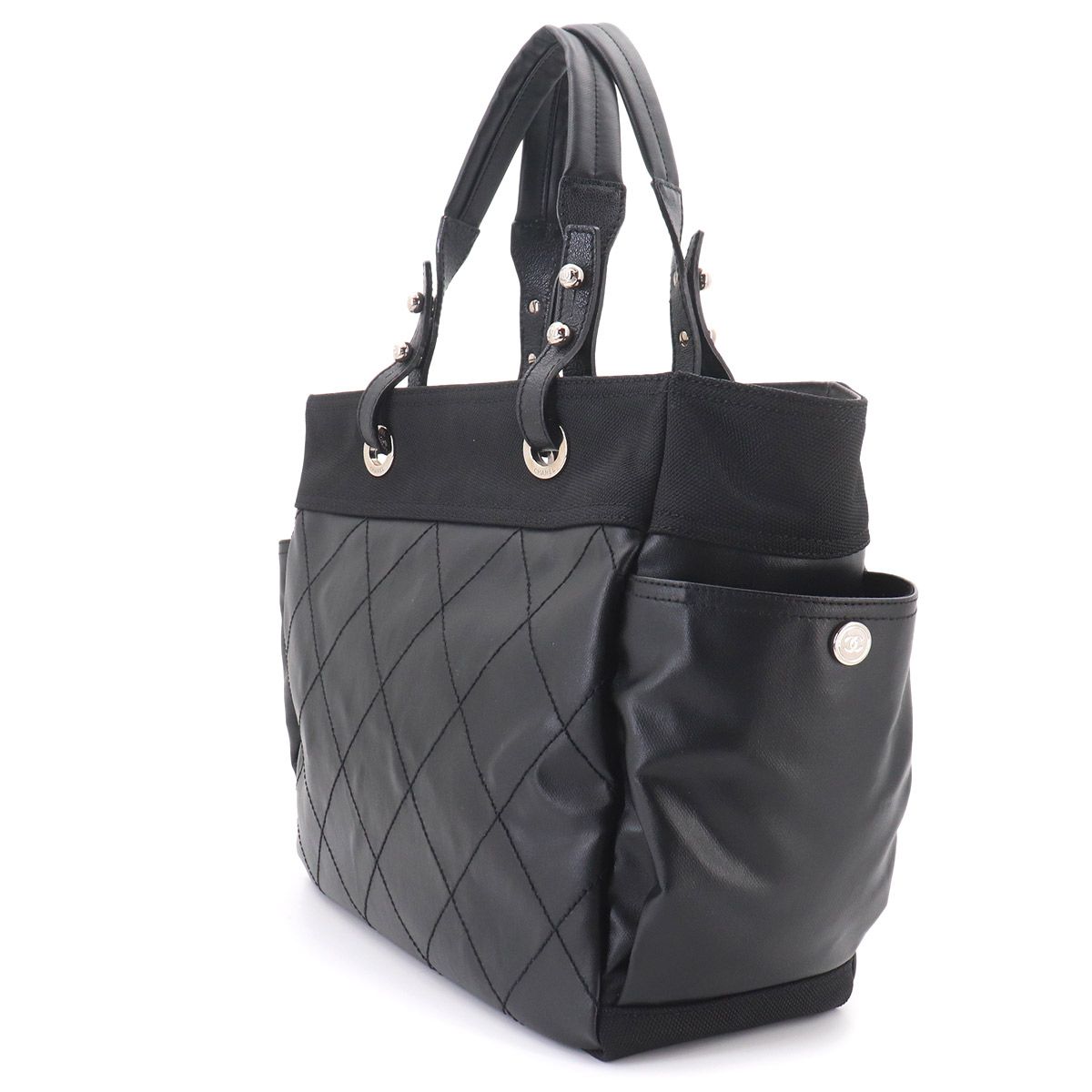 Chanel Paris Biarritz GM Tote Nylon Leather Black — view 4