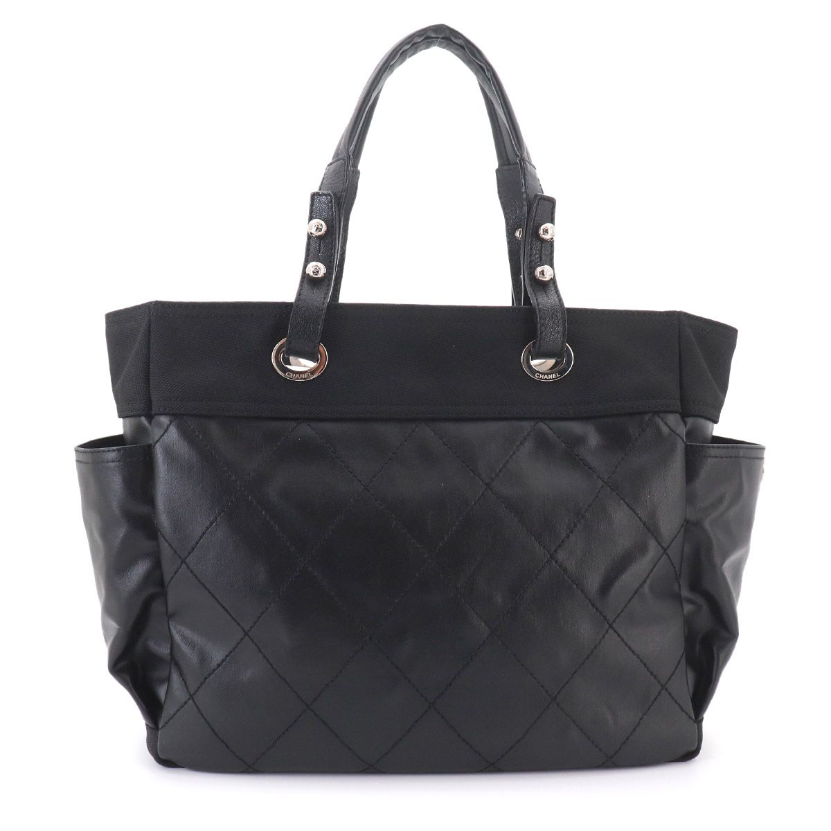 Chanel Paris Biarritz GM Tote Nylon Leather Black — view 3