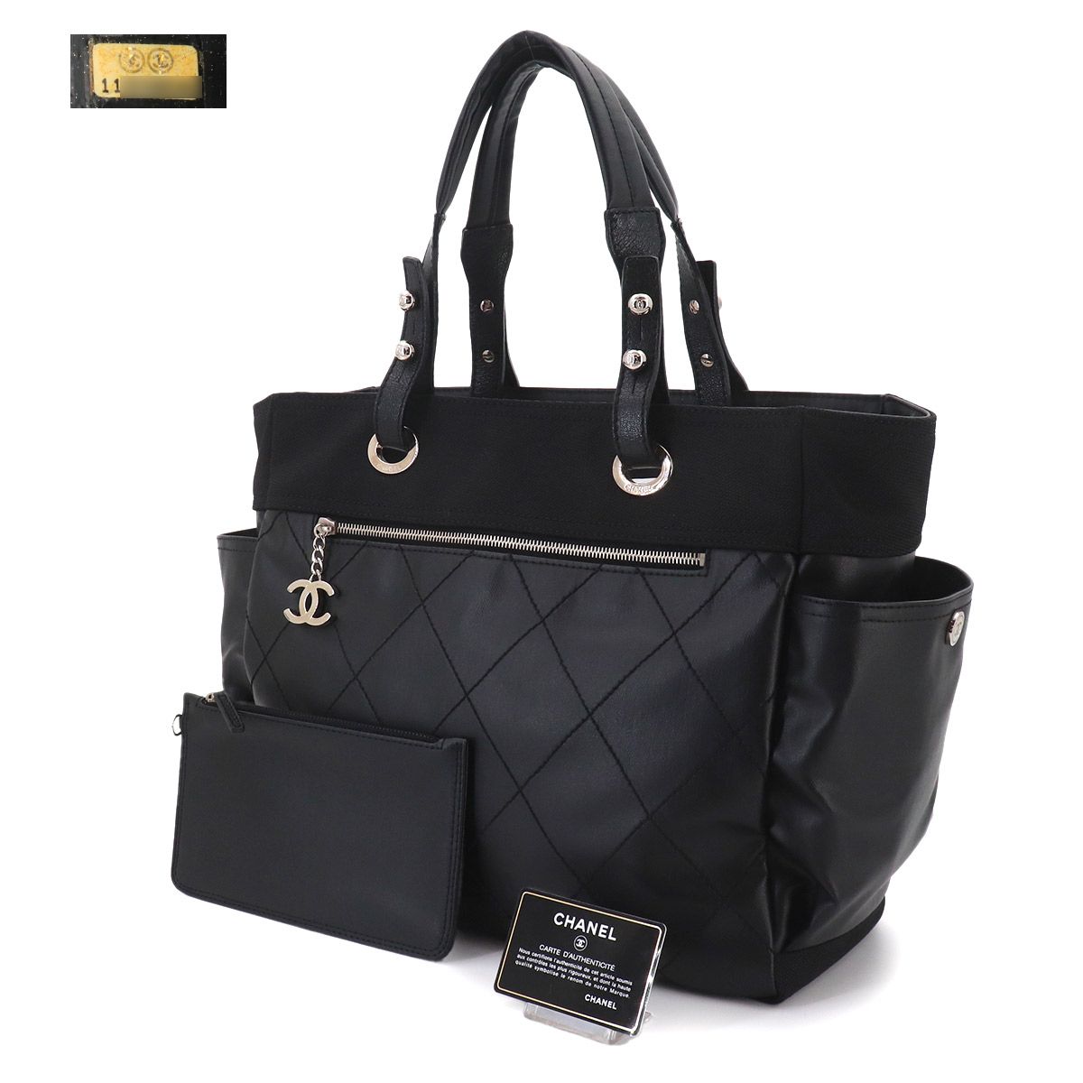Chanel Paris Biarritz GM Tote Nylon Leather Black — view 2