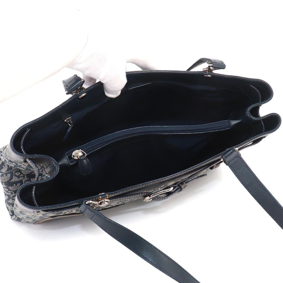 Dior Trotter Tote Canvas Leather Navy Silver — view 6