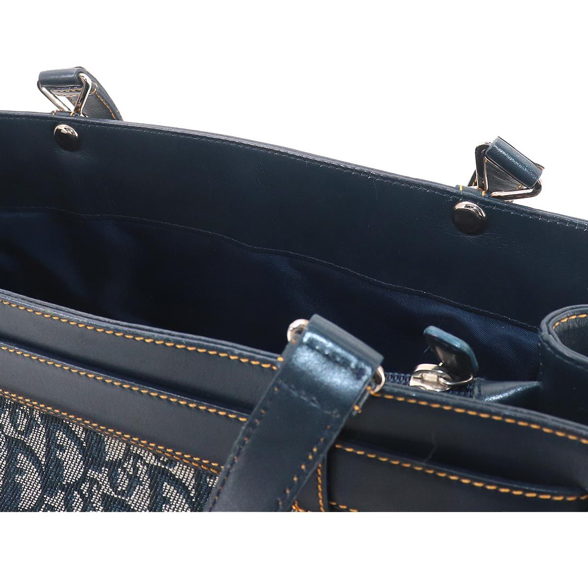 Dior Trotter Tote Canvas Leather Navy Silver — view 9