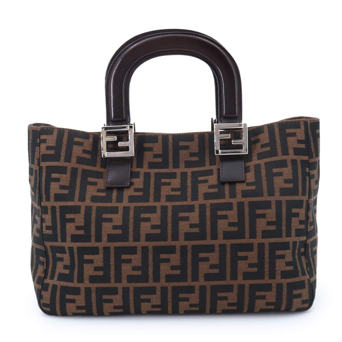 Fendi Zucca Hand Bag Canvas Leather Brown Black Vintage — view 2