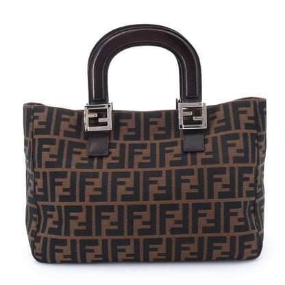 Fendi Zucca Hand Bag Canvas Leather Brown Black Vintage — view 2