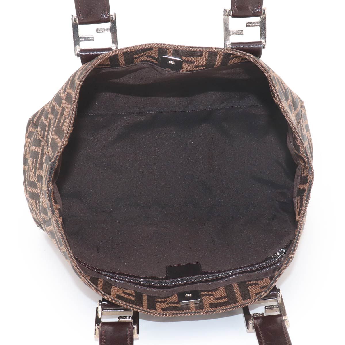 Fendi Zucca Hand Bag Canvas Leather Brown Black Vintage — view 6