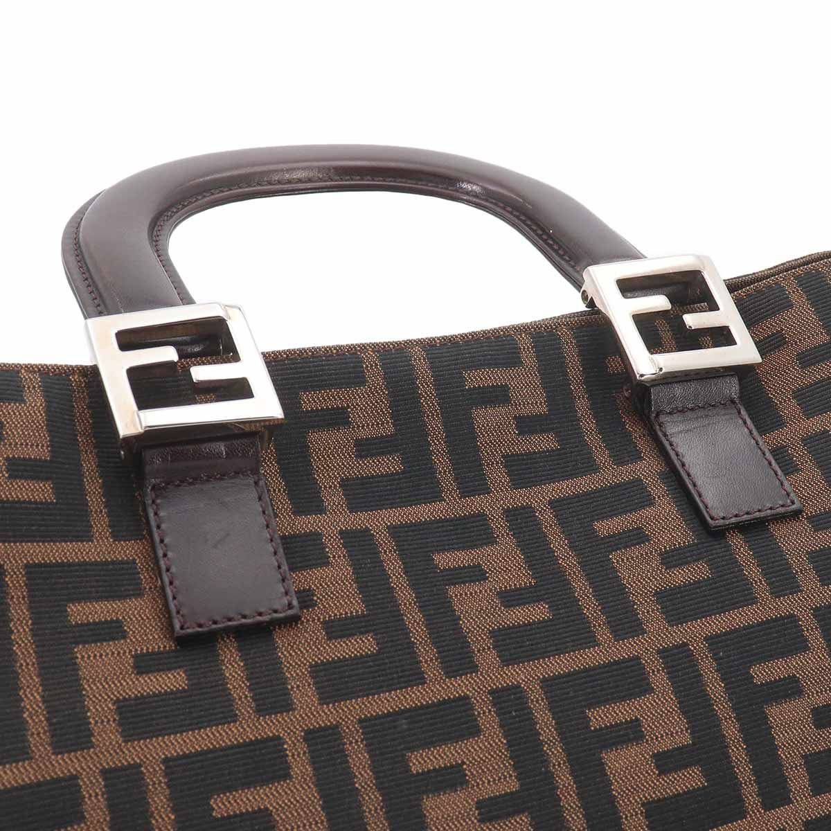Fendi Zucca Hand Bag Canvas Leather Brown Black Vintage — view 9