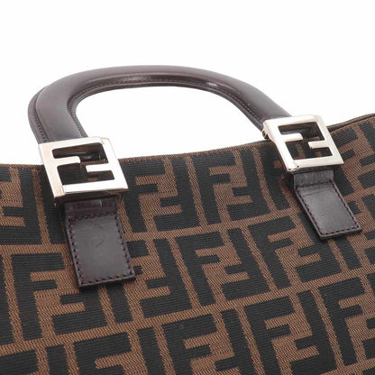 Fendi Zucca Hand Bag Canvas Leather Brown Black Vintage — view 9