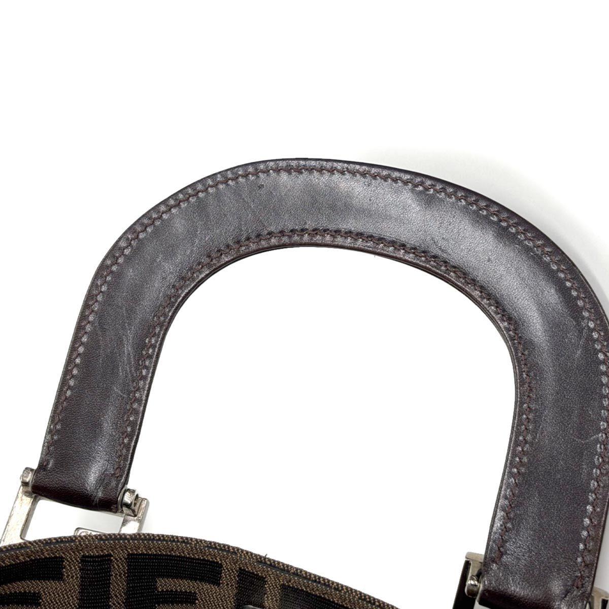 Fendi Zucca Hand Bag Canvas Leather Brown Black Vintage — view 8
