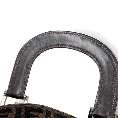 Fendi Zucca Hand Bag Canvas Leather Brown Black Vintage — view 8