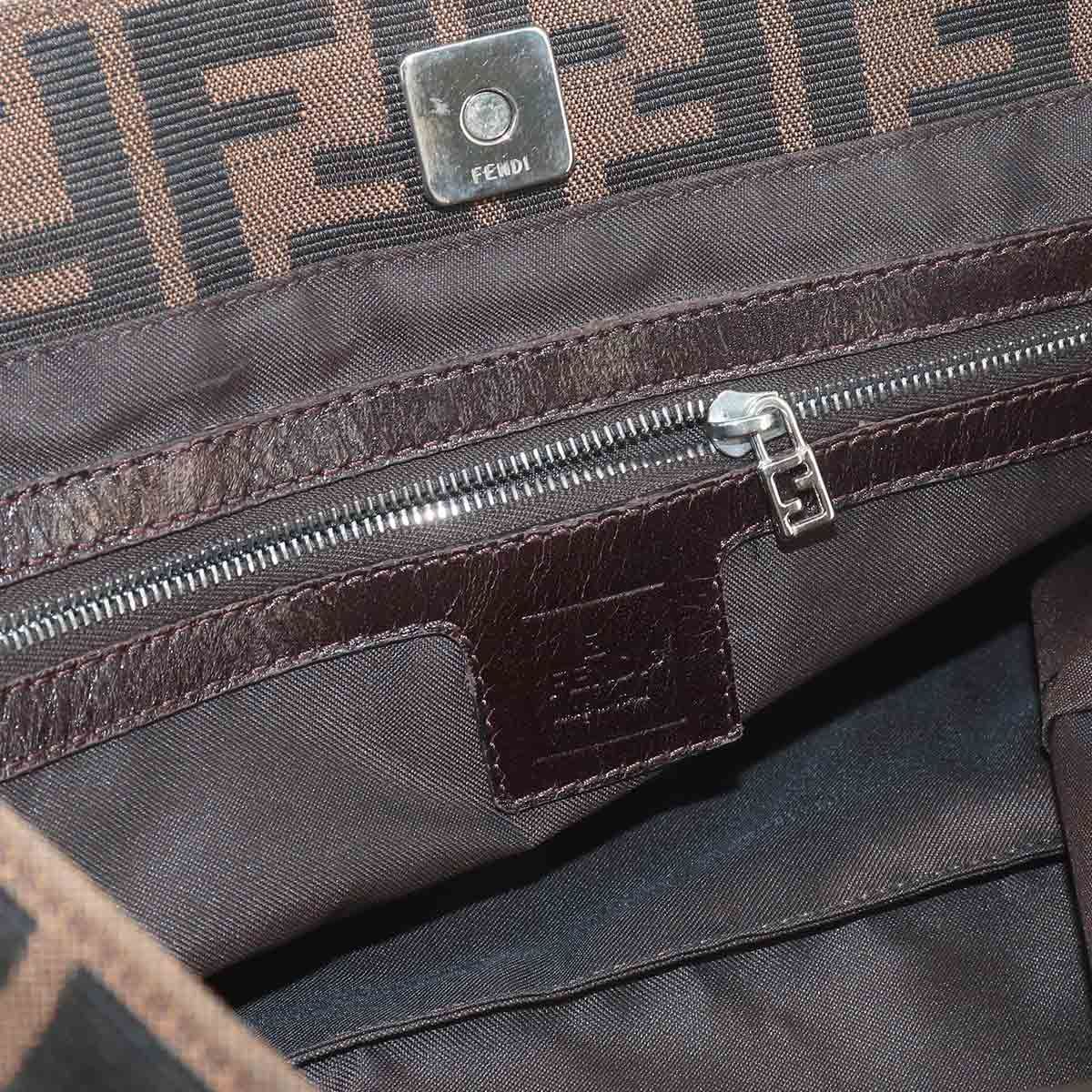 Fendi Zucca Hand Bag Canvas Leather Brown Black Vintage — view 7