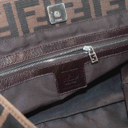 Fendi Zucca Hand Bag Canvas Leather Brown Black Vintage — view 7