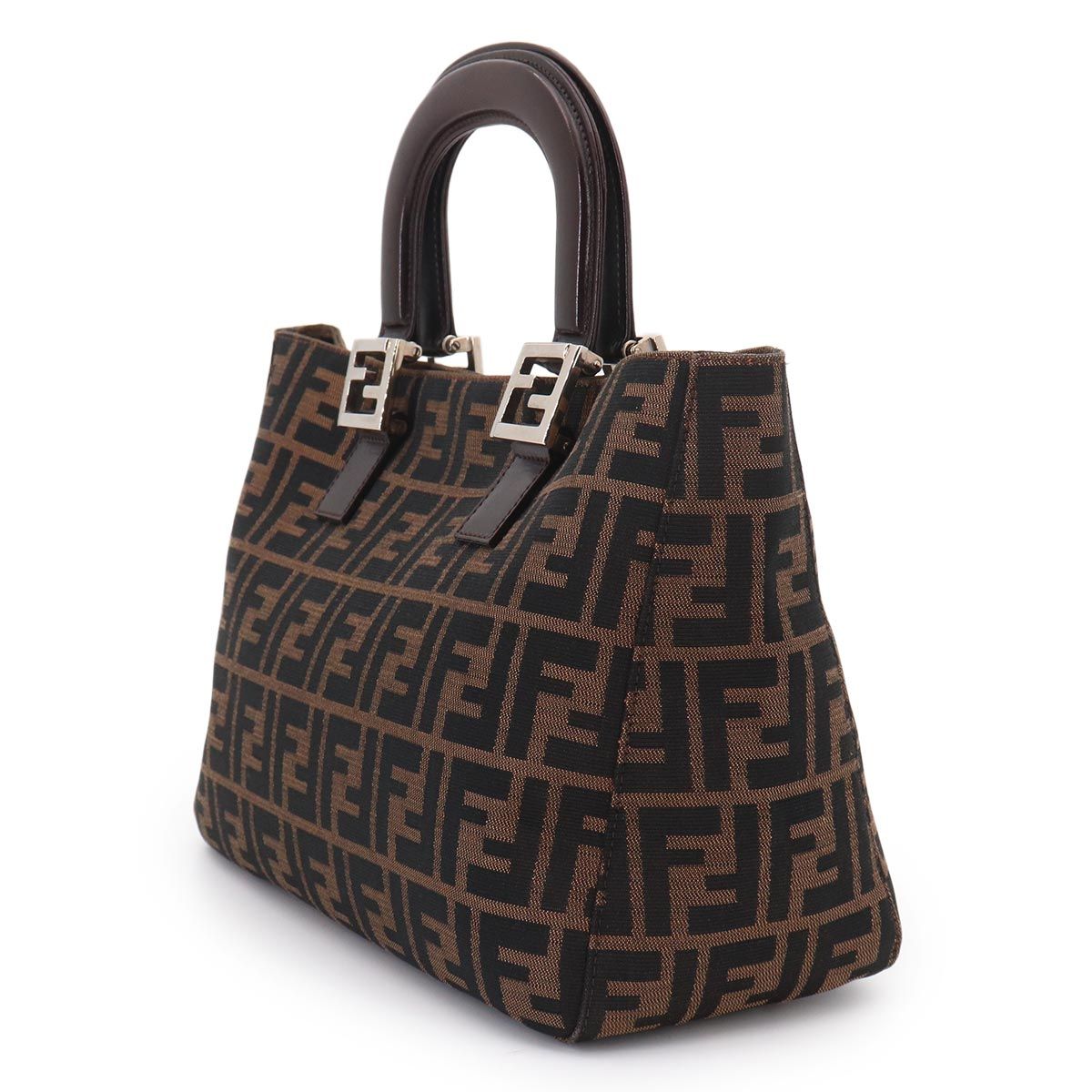 Fendi Zucca Hand Bag Canvas Leather Brown Black Vintage — view 3