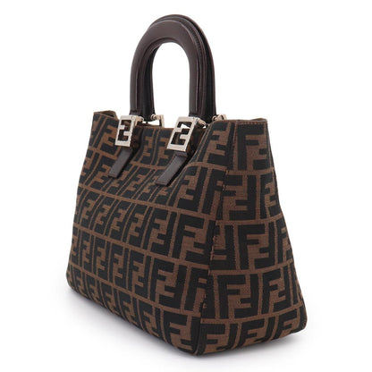 Fendi Zucca Hand Bag Canvas Leather Brown Black Vintage — view 3