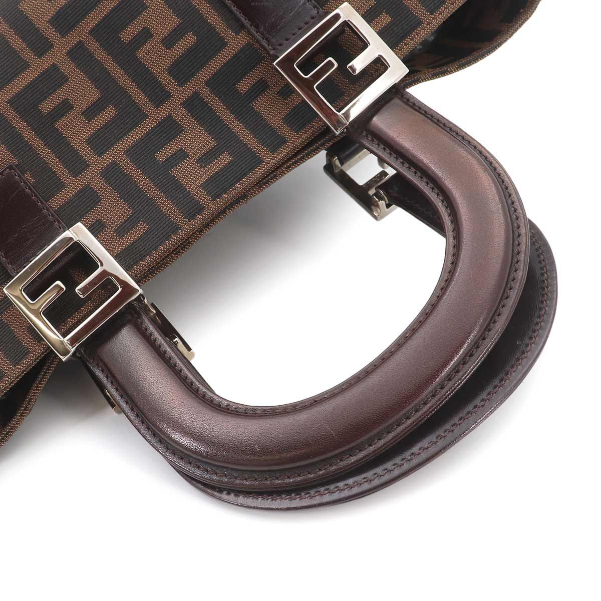 Fendi Zucca Hand Bag Canvas Leather Brown Black Vintage — view 5
