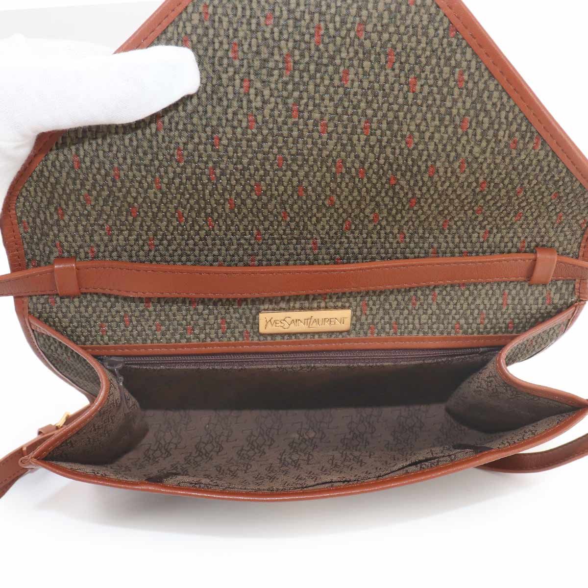 Saint Laurent 2-Way Shoulder Clutch Leather Brown Green Gold — view 7