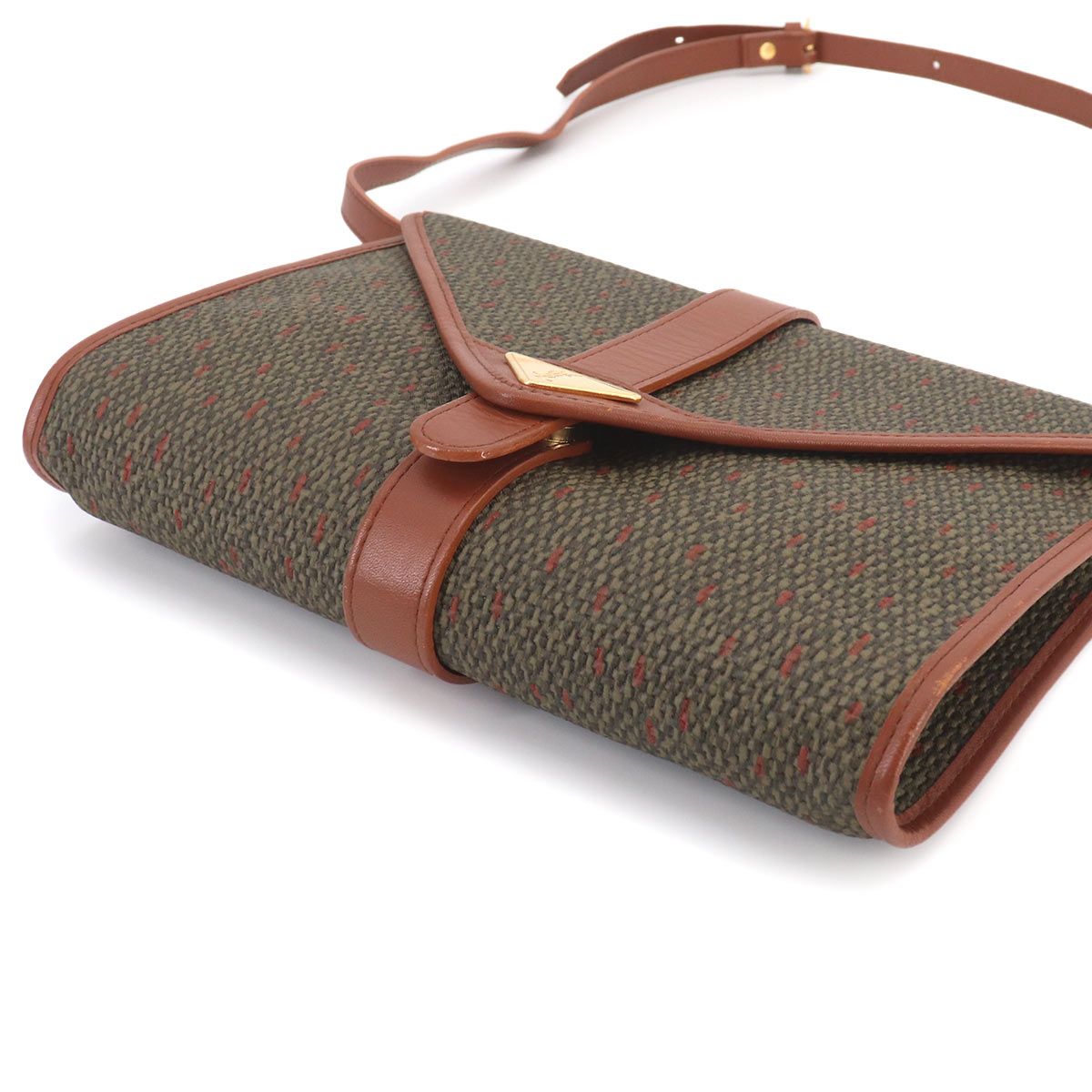 Saint Laurent 2-Way Shoulder Clutch Leather Brown Green Gold — view 4