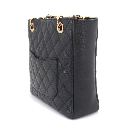 Chanel Quilted Petite Shopping Tote PST Chain Caviar Leather Black Gold — view 4