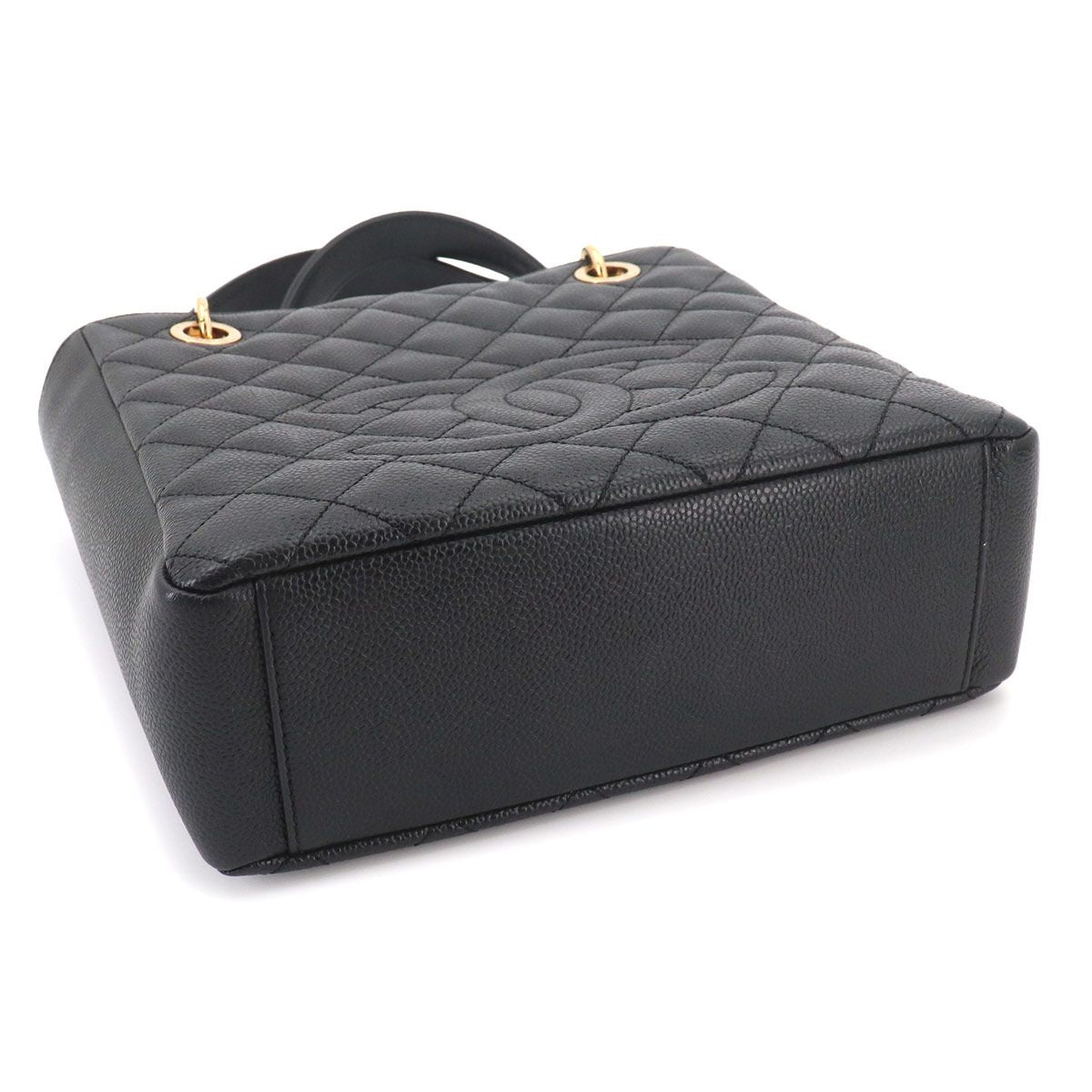 Chanel Quilted Petite Shopping Tote PST Chain Caviar Leather Black Gold — view 5