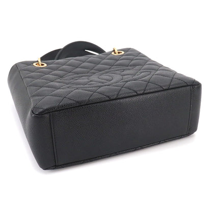 Chanel Quilted Petite Shopping Tote PST Chain Caviar Leather Black Gold — view 5
