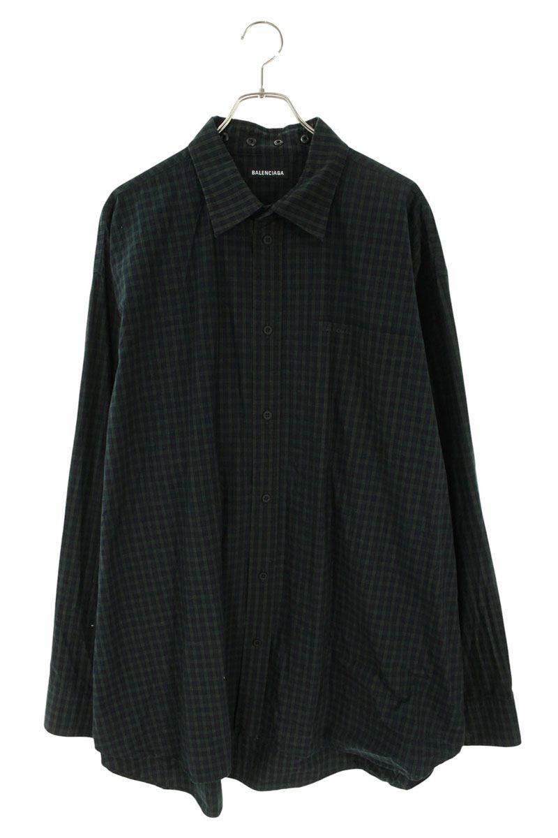 Balenciaga Logo Embroidered Snap Button Check Long Sleeve Shirt 38