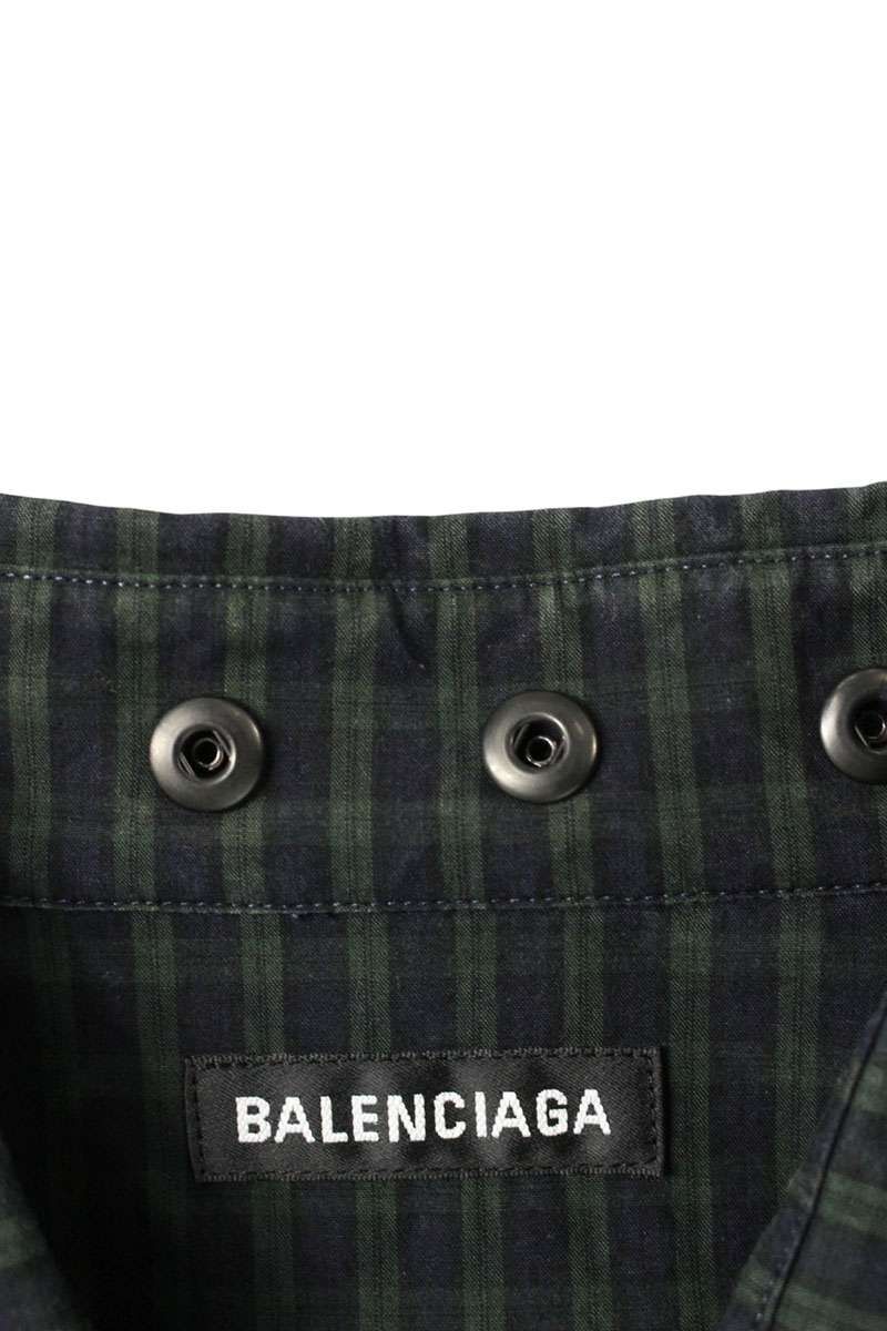 Balenciaga Logo Embroidered Snap Button Check Long Sleeve Shirt 38 — view 3