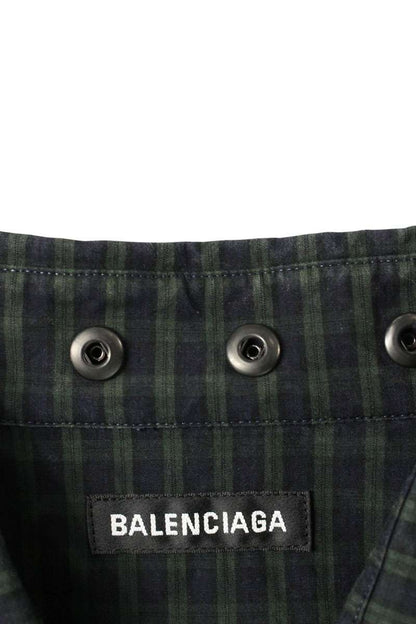 Balenciaga Logo Embroidered Snap Button Check Long Sleeve Shirt 38 — view 3