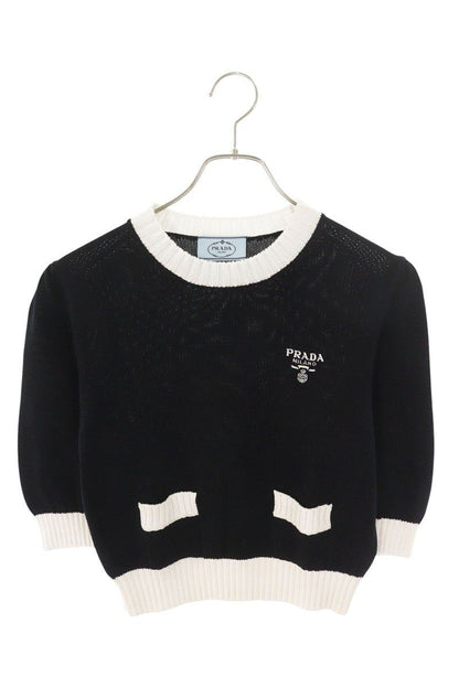 Prada Logo Embroidery Cropped Short Sleeve Knit 36 Sweater