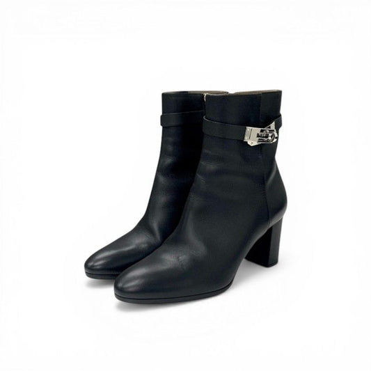 Hermes Saint Germain Boots Short Shoes Leather Black Silver Kelly