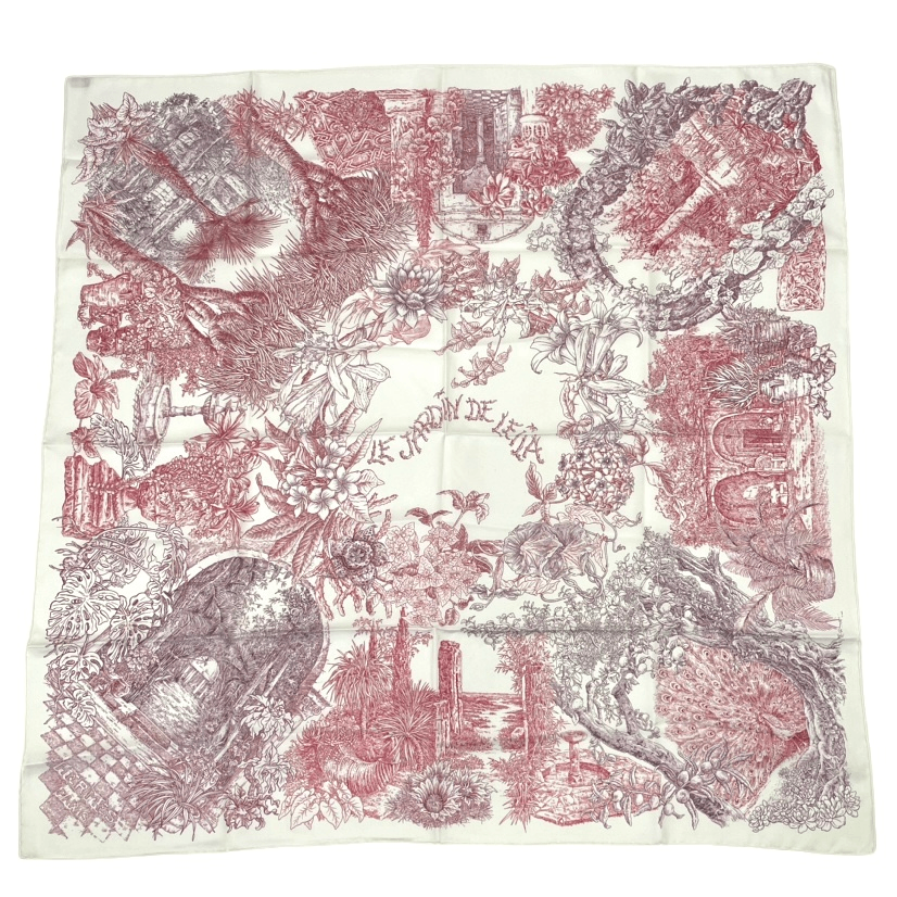 Hermes Carre 90 Silk Scarf le Jardin de Leila's Garden White