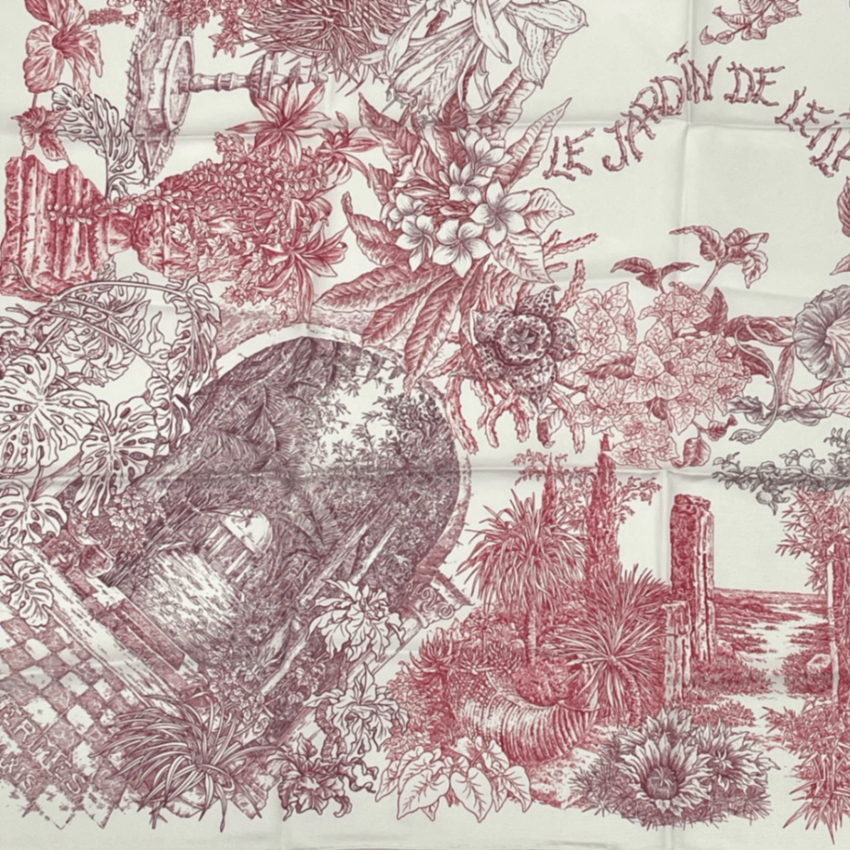 Hermes Carre 90 Silk Scarf le Jardin de Leila's Garden White — view 2