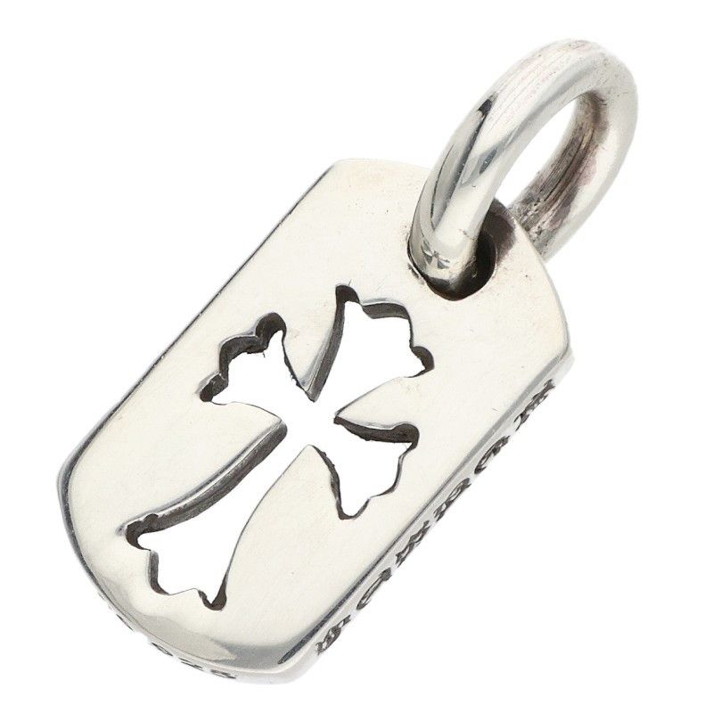 Chrome Hearts DT Tny CO Crs Tiny Cutout Cross Dog Tag Charm Silver Pendant