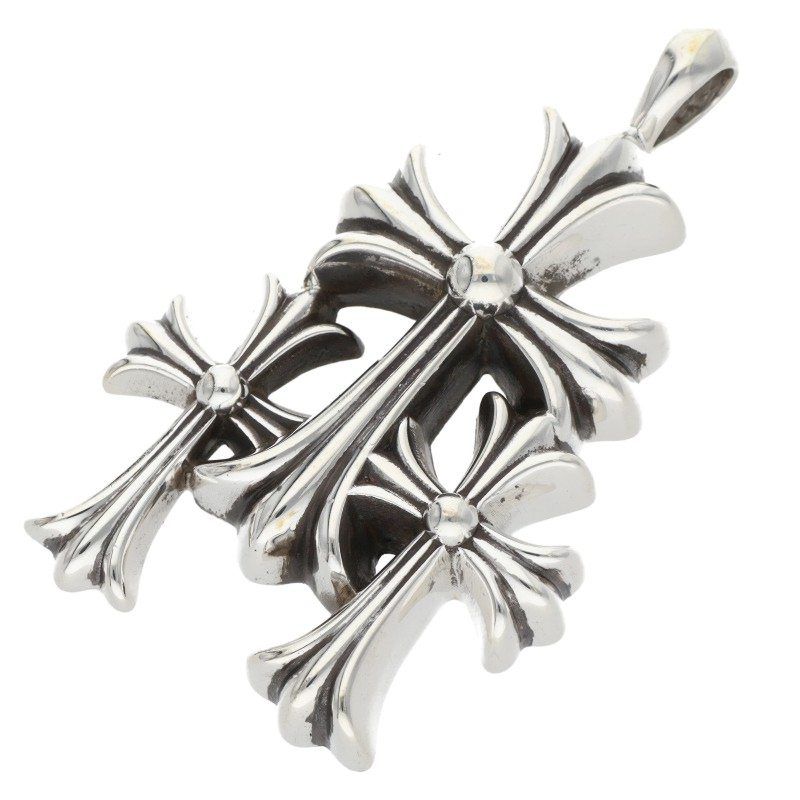 Chrome Hearts 3 CH Crs Sml Triple CH Cross Small Silver Pendant