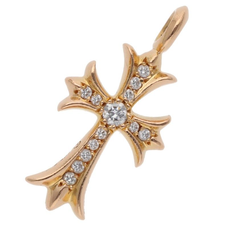 Chrome Hearts 22k Tny Crsf P Dmnd Tiny Fat Cross Pave Diamond Pendant Gold