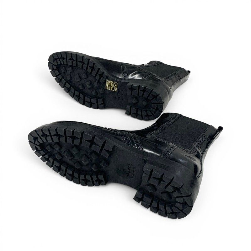 Hermes Boots Short Shoes Leather Black Side Gore Wing — view 6