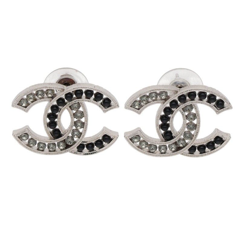 Chanel CC Logo Rhinestone Earrings