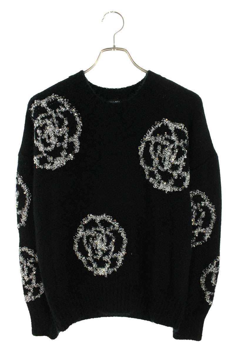 Chanel Camellia Sequin Decoration Knit 38 Sweater