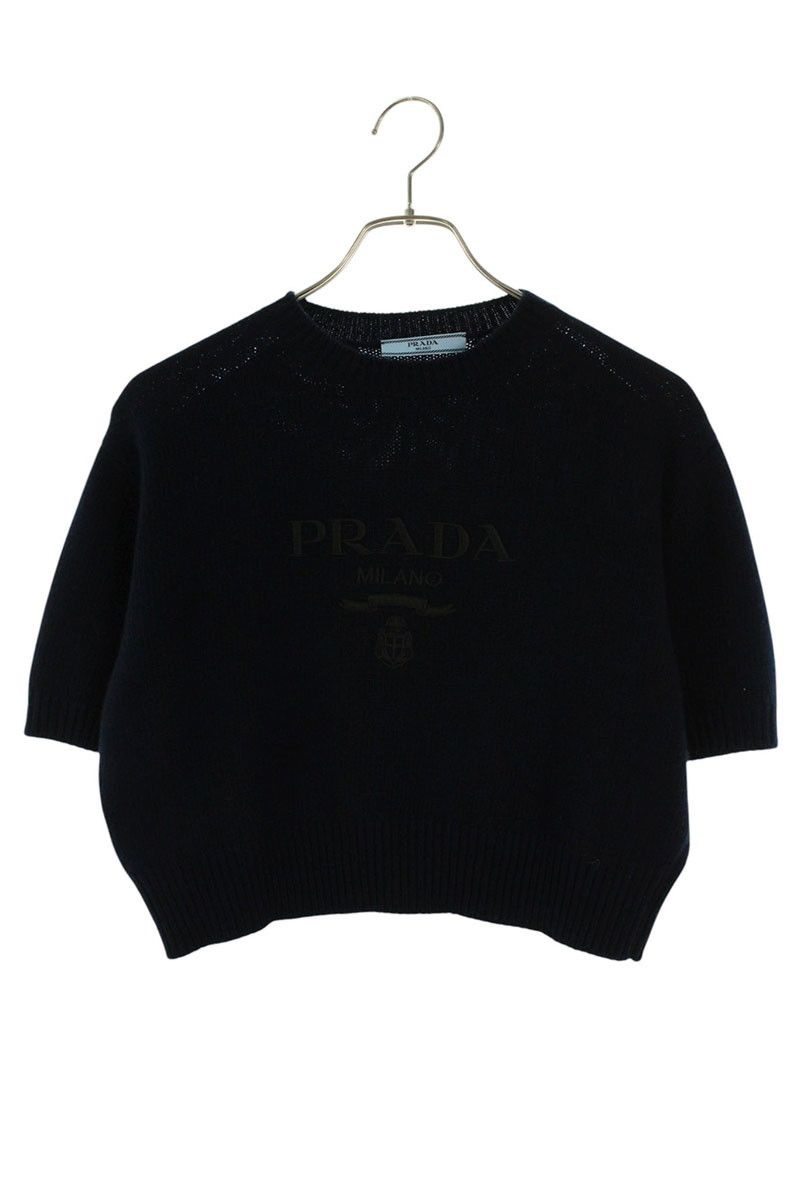 Prada Wool Cashmere Logo Embroidery Short Sleeve Knit T-Shirt 36 Sweater