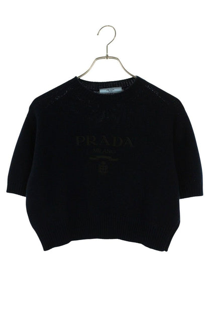 Prada Wool Cashmere Logo Embroidery Short Sleeve Knit T-Shirt 36 Sweater
