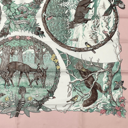 Hermes Carre 90 les Quatre Saisons Four Seasons Brown Animal Flower Scarf Silk — view 5