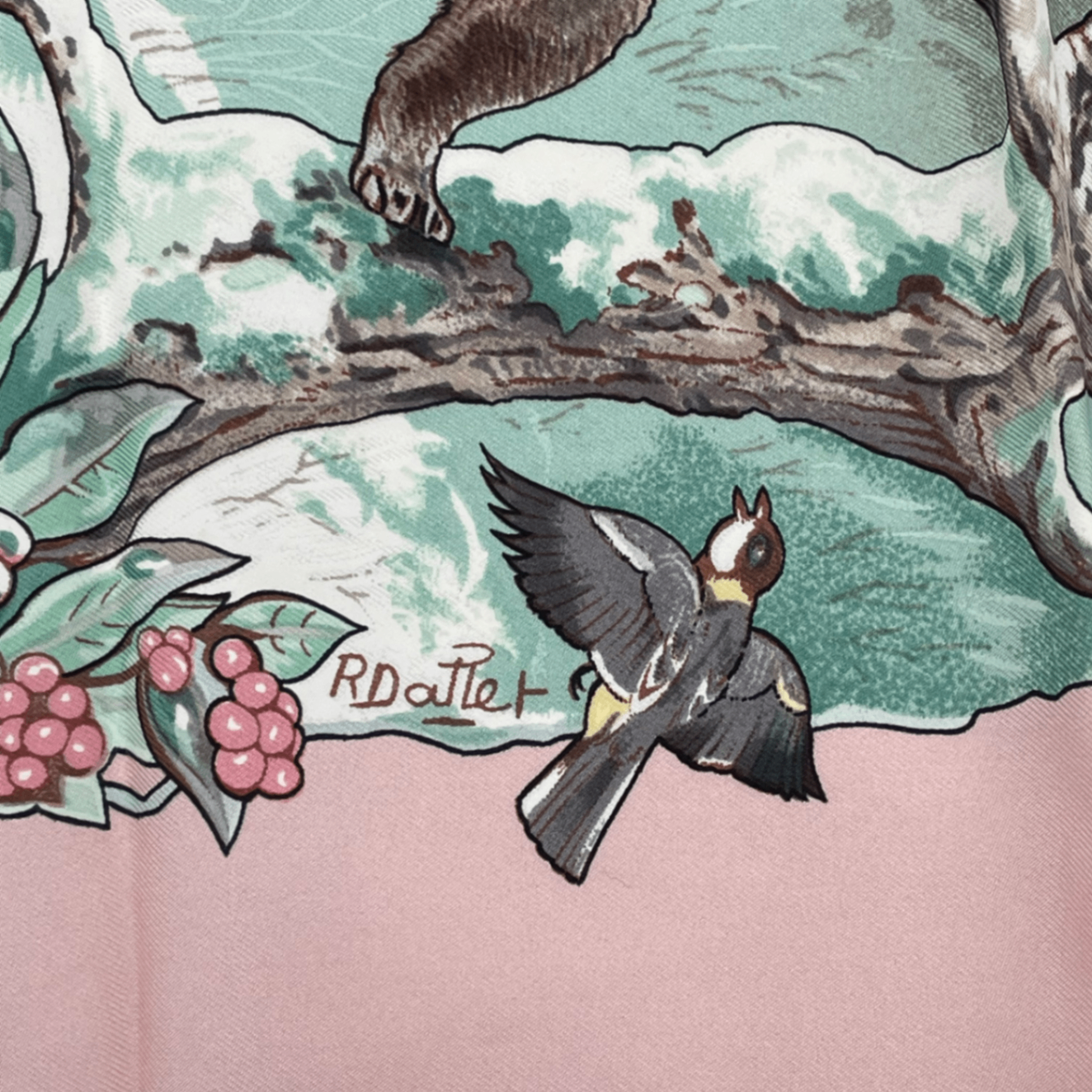 Hermes Carre 90 les Quatre Saisons Four Seasons Brown Animal Flower Scarf Silk — view 8