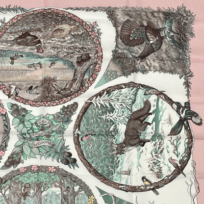 Hermes Carre 90 les Quatre Saisons Four Seasons Brown Animal Flower Scarf Silk — view 3