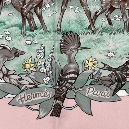Hermes Carre 90 les Quatre Saisons Four Seasons Brown Animal Flower Scarf Silk — view 6