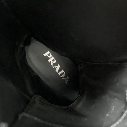 Prada Boots Long Shoes Nylon Leather Black Re-Nylon Triangle Logo Lace — view 7