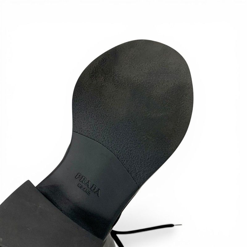 Prada Boots Long Shoes Nylon Leather Black Re-Nylon Triangle Logo Lace — view 8