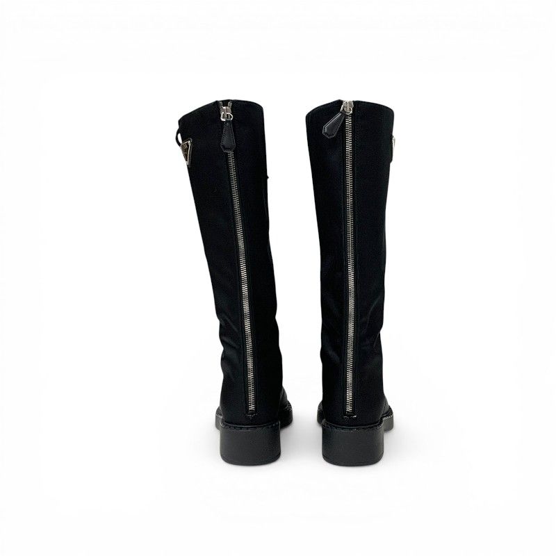 Prada Boots Long Shoes Nylon Leather Black Re-Nylon Triangle Logo Lace — view 5