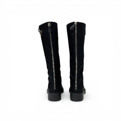 Prada Boots Long Shoes Nylon Leather Black Re-Nylon Triangle Logo Lace — view 5