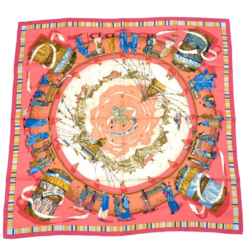 Hermes Carre 90 Prieres AU Vent Prayer in the Wind Silk Scarf Pink
